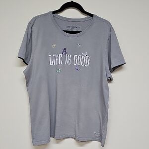 Life is Good Crusher Tee, Gray White Lettering, Sz XXL